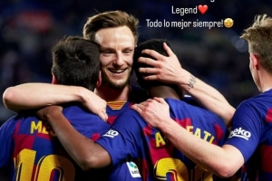 法蒂社媒晒与拉基蒂奇拥抱照片:祝贺你度过杰出的职业生涯